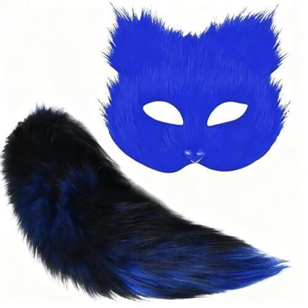 5355 Therian Mask and Tail Set for Girl Furry Cat Wolf Fox Mask and Tails